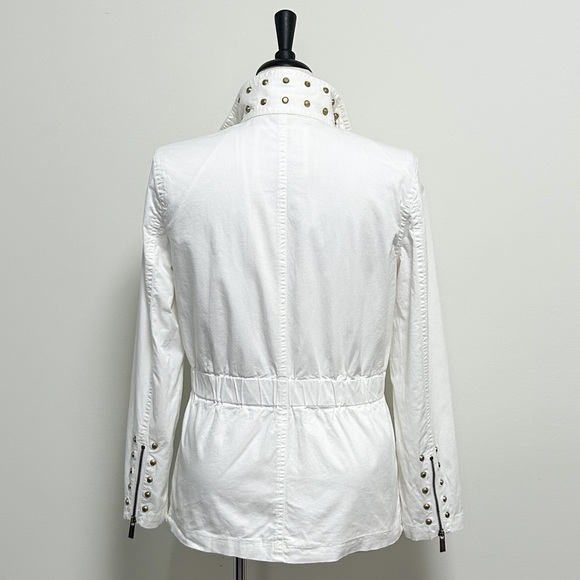 Michael Kors MK White Gold Tone Studded Zip Up Elastic Waistband Jacket Medium - Picture 7 of 12